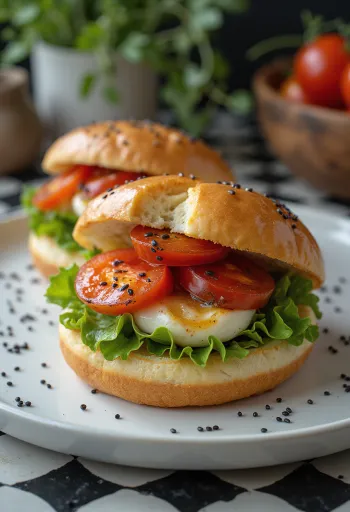 Bao bun de tomate assado e mozzarella servido