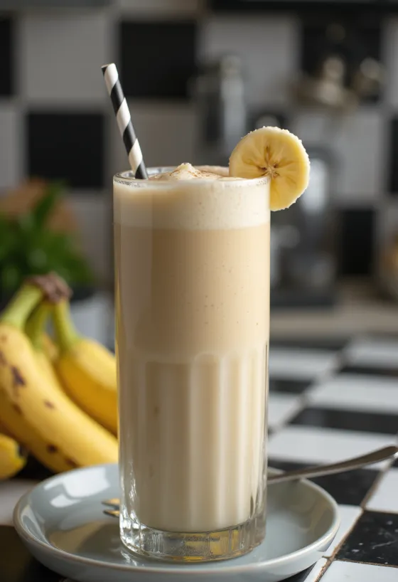 Batido de banana servido em copo