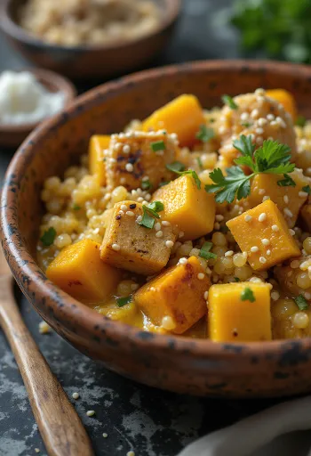 Caril de quinoa e tofu com abóbora