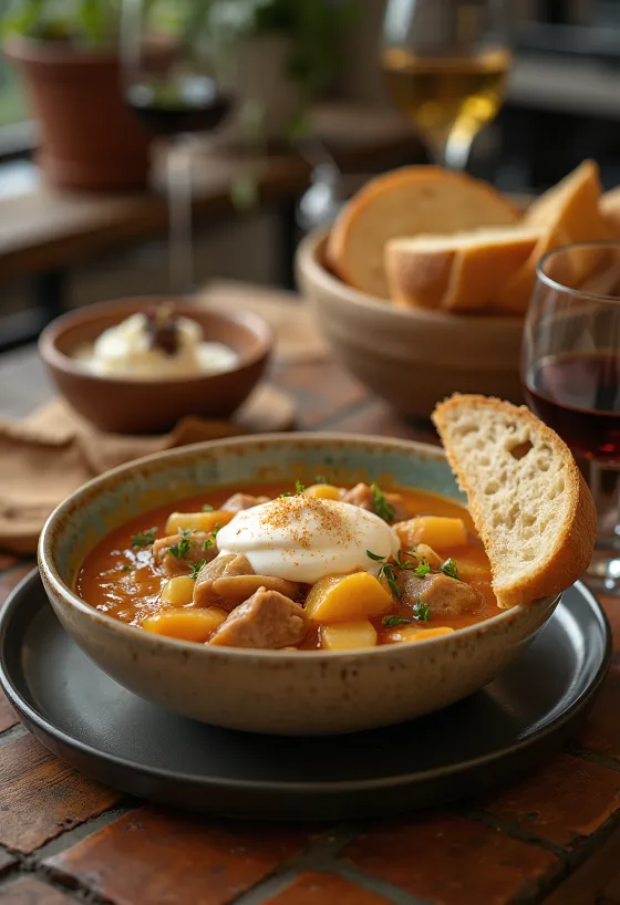 Székely káposzta tradicional com carne de porco suculenta e chucrute, servido com natas azedas.