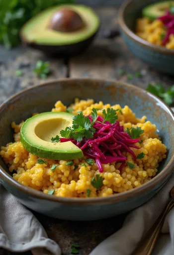 Taça de Buda de Quinoa e Caril com Abacate e Beterraba