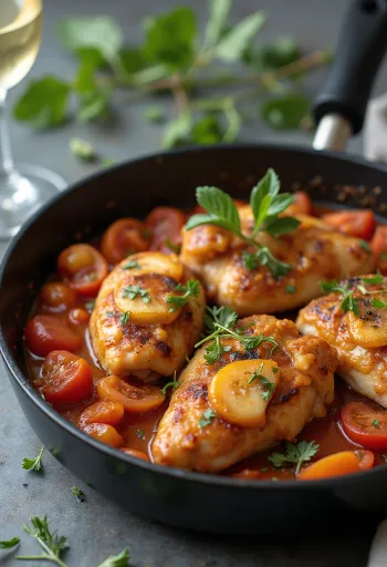 Frango Cacciatore numa caçarola de ferro fundido