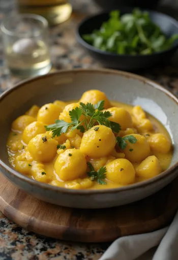 Gnocchi de caril servido