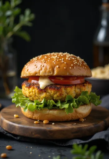 Hambúrguer vegan de couve-flor servido