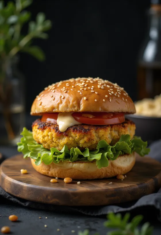 Hambúrguer vegan de couve-flor servido