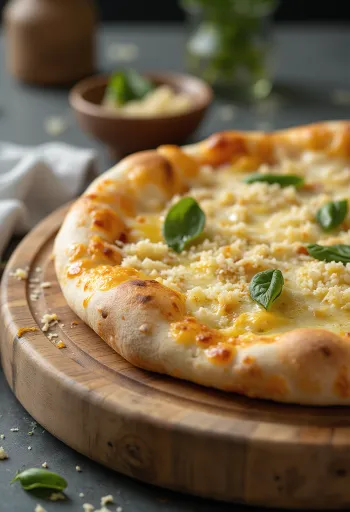 Pizza branca servida com ricotta, mozzarella e ervas frescas