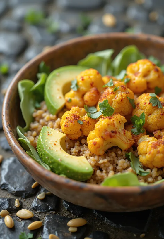 Buddha bowl picante de couve-flor servido