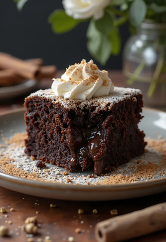 Kladdkaka com sabor a caracóis de canela, rico e doce