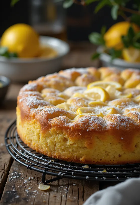 Bolo de limão com farinha de amêndoa servido