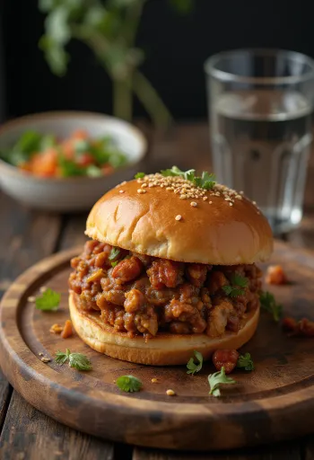 Sloppy Joe com cominhos, recheio rico de carne picada