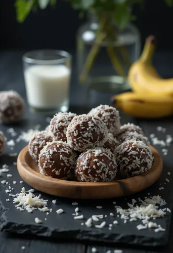 Bolas de coco e banana servidas numa taça