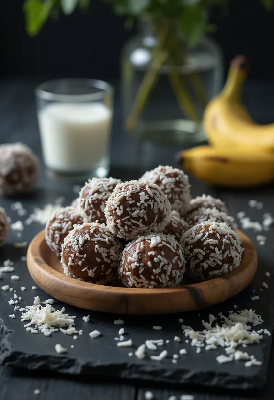 Bolas de coco e banana servidas numa taça
