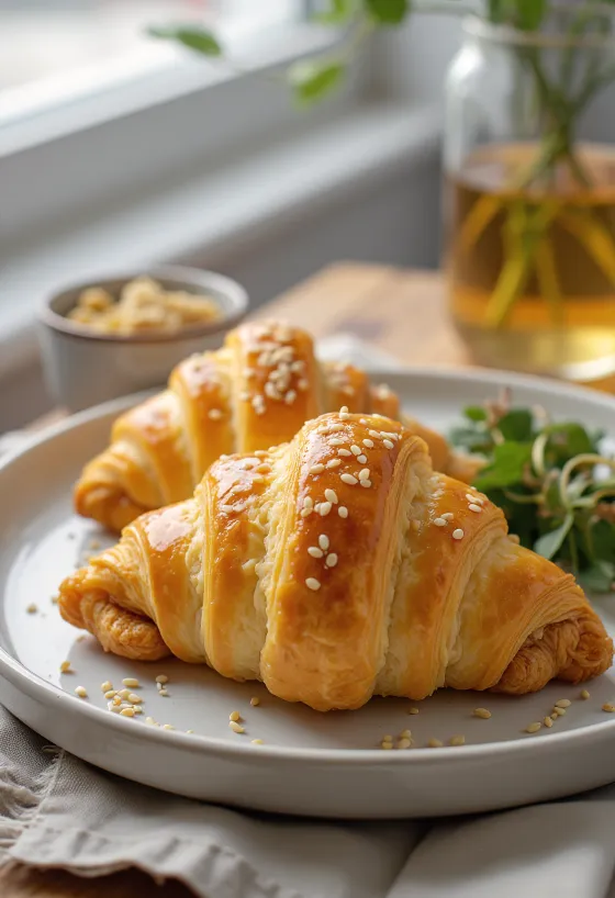 Croissant de frango com caril servido
