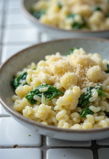 Risoto de couve-flor com espinafres servido