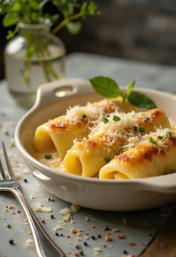 Cannelloni de batata e parmesão assados com crosta dourada
