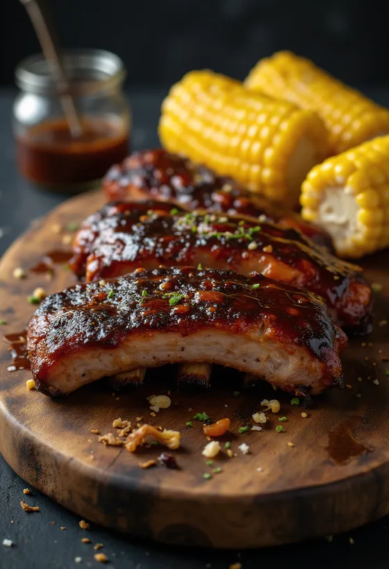 Entrecosto BBQ servido com milho