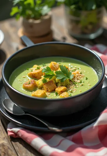 Creme de brócolos com tofu ao caril