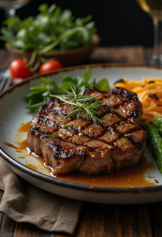 Bife de canguru grelhado servido