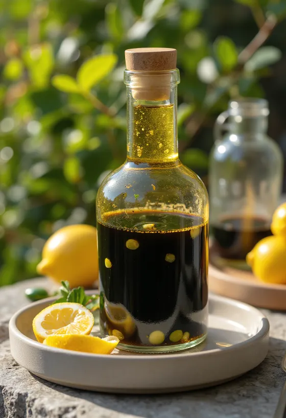 Molho de vinagre balsâmico com jalapeños e limão servido