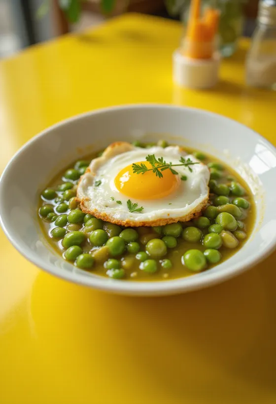 Estufado de ervilhas cremoso, polvilhado com salsa fresca