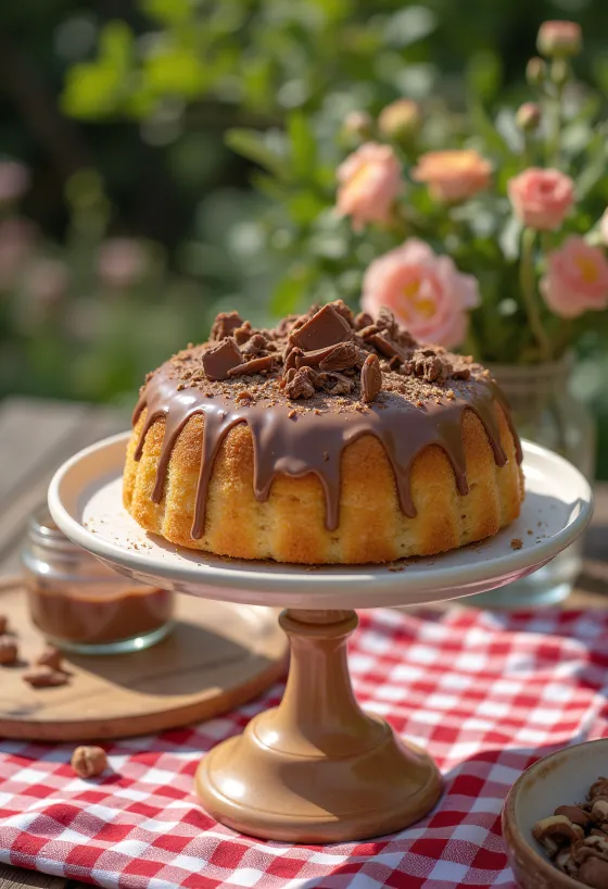 Bolo de creme de avelã servido