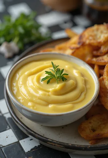 Molho de mostarda e alho amarelo-pálido em tigela