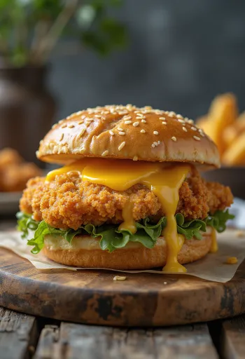 Hambúrguer de frango panado com crosta crocante