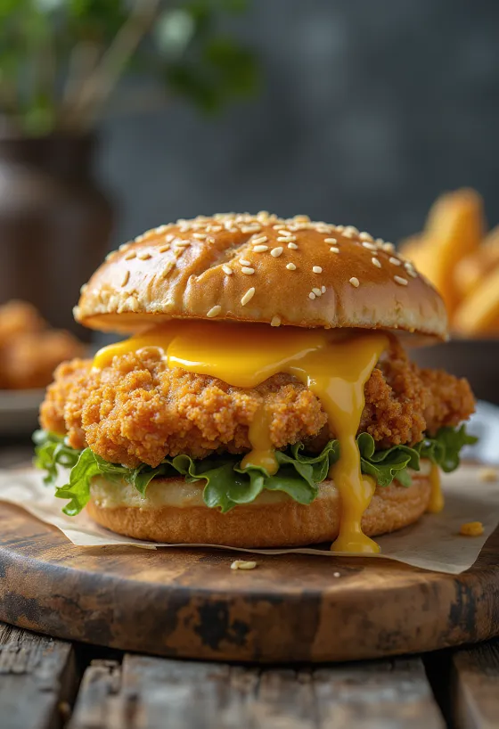 Hambúrguer de frango panado com crosta crocante