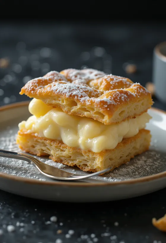 Mil-folhas de baunilha servido cortado em fatias