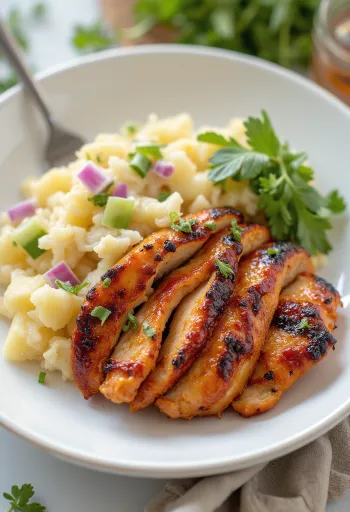 Peito de frango BBQ servido com salada de batata