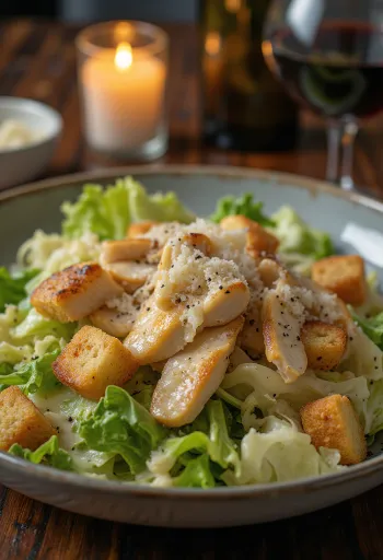 Salada Caesar clássica com croutons crocantes e queijo parmesão