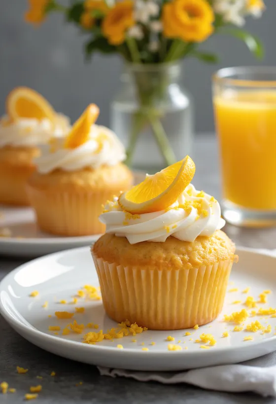 Cupcakes de laranja fofos com raspas de citrinos no topo