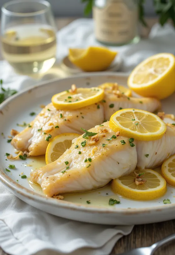Peixe assado com limão servido com salsa fresca