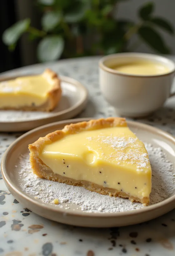 Tarte de baunilha servida num prato