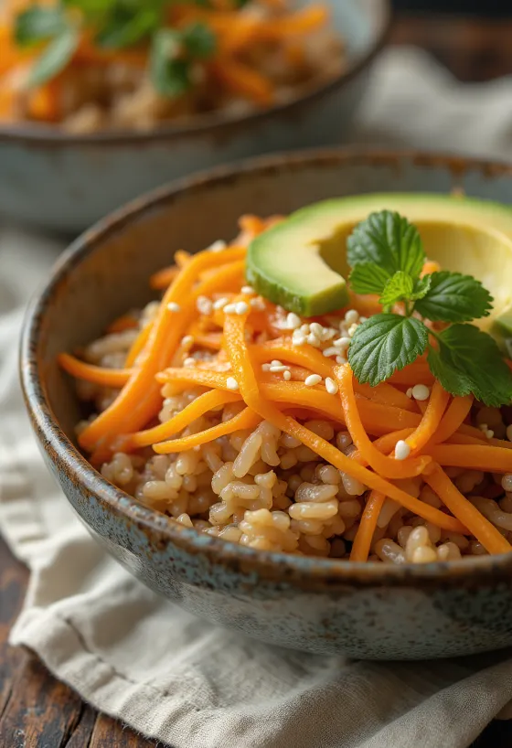 Buddha bowl de laranja com vegetais frescos e arroz integral