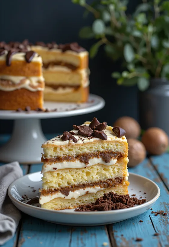 Bolo de castanhas com pão de ló fatiado
