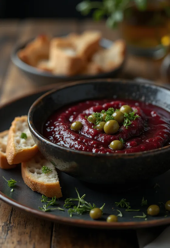Molho de alcaparras com vinho tinto e estragão servido