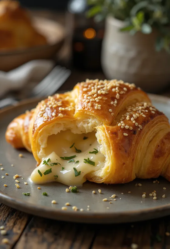 Croissant com queijo Trappista servido