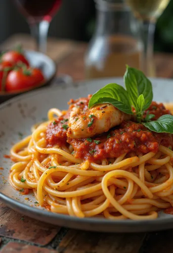 Garfo a enrolar esparguete com molho Cacciatore