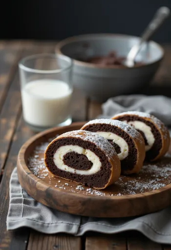 Rolo de bolacha com chocolate cortado em fatias