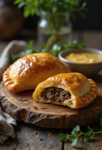 Empanadas de pino – empanada de carne chilena assada até dourar, servida num prato