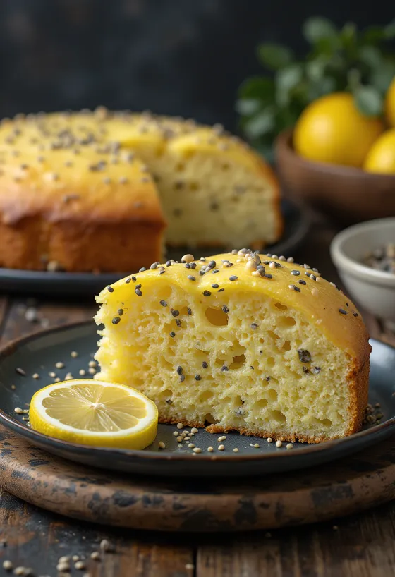 Bolo de papoila e limão servido
