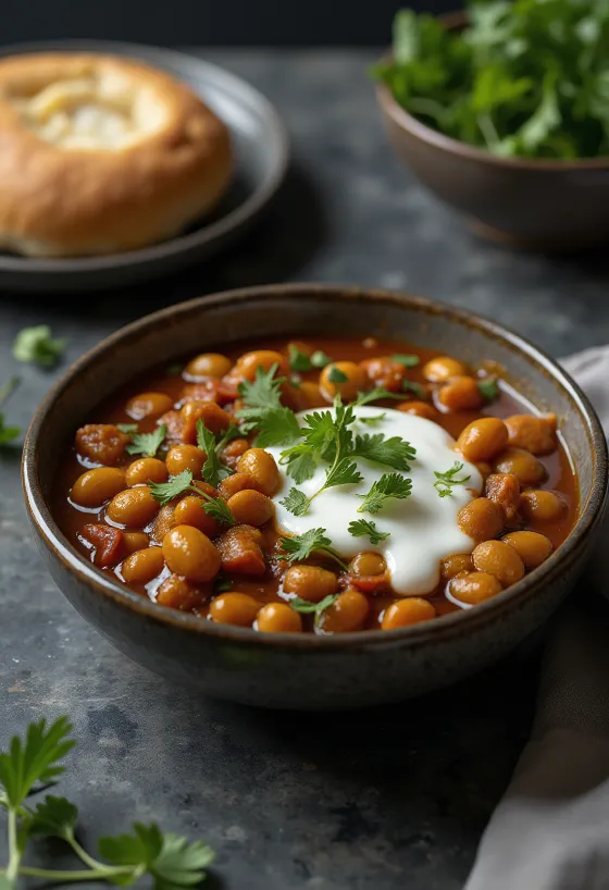 Misal Pav versão Mamledar, sopa de feijão picante e pav estaladiço