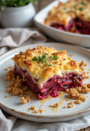 Moussaka vegan de beringela com beterraba