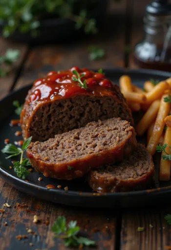 Rolo de carne de alce servido com puré de batata e legumes.