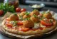Pizza de falafel com bolinhos de grão-de-bico fritos e molho tahini