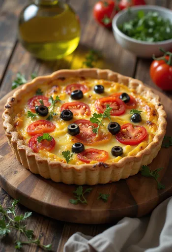 Quiche provençale servida com manjericão