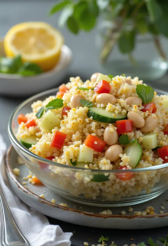 Salada vegan de quinoa com feijão