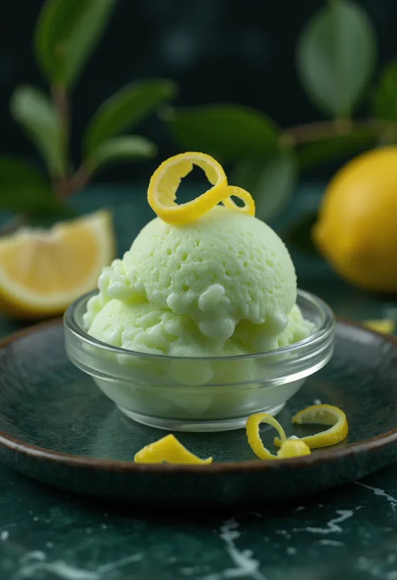 Gelado de erva-cidreira decorado com folhas