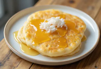 Honey Appam com mel, servido com sabor de banana fresca e leite de coco